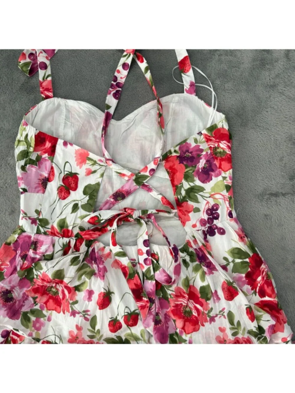 NWT Abercrombie & Fitch Lace Up Back Tiered Maxi Dress XL Strawberry Floral
